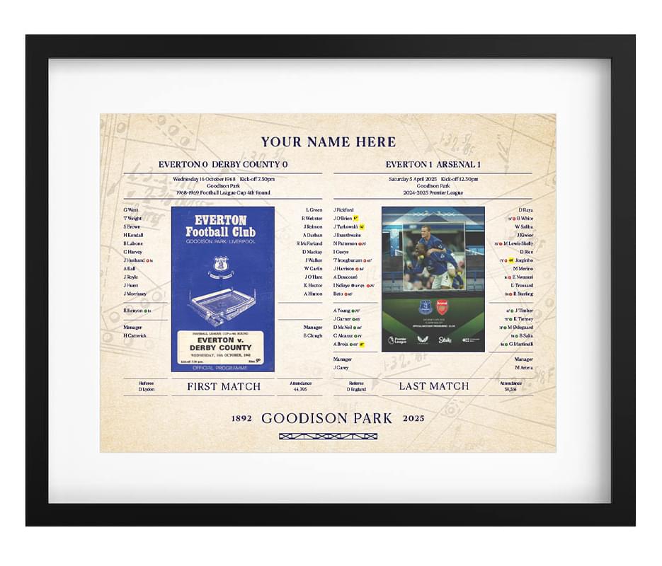 'My First & Last Match at Goodison' Personalised Souvenir Print